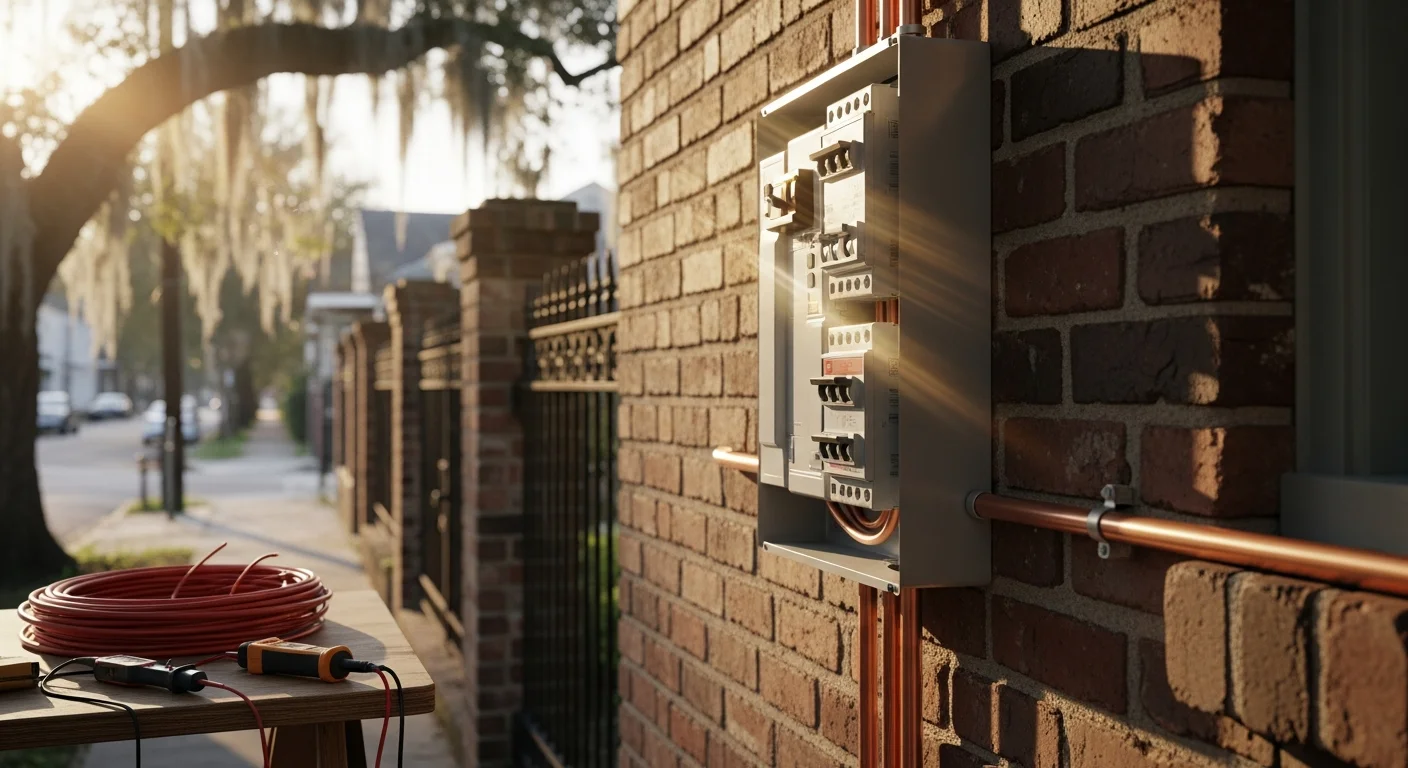 Licensed electrician installing electrical wiring in a New Orleans home