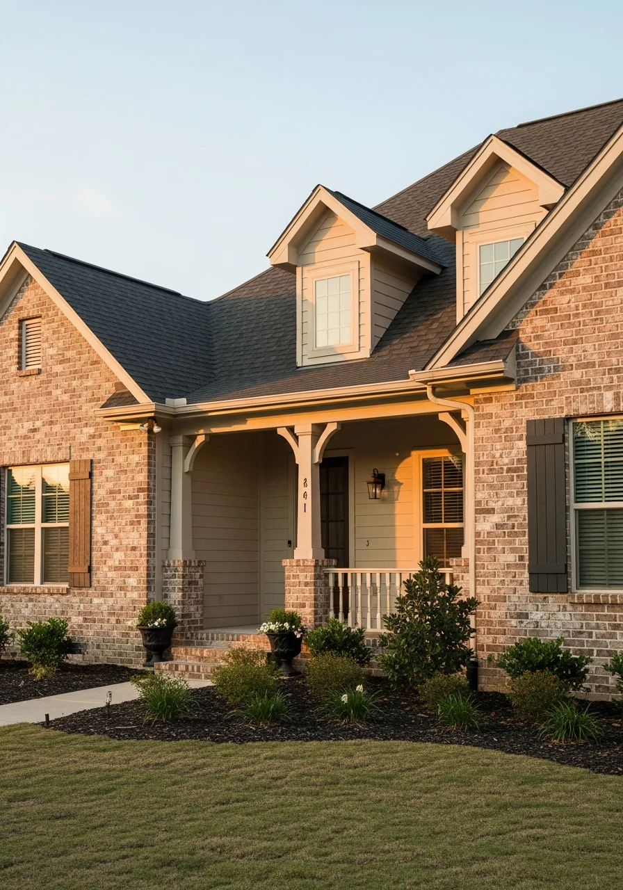 Exterior detail of a Covington home showing architectural features and foundation area.
