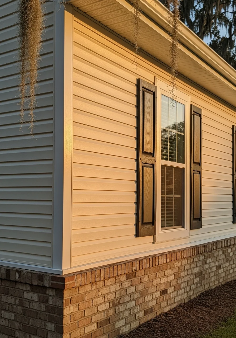 Close-up of Slidell home exterior showing siding, windows, and foundation details.